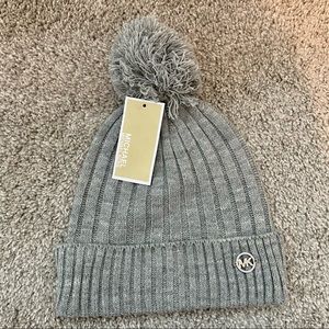 NWT Michael Kors Gray PomPom Beanie